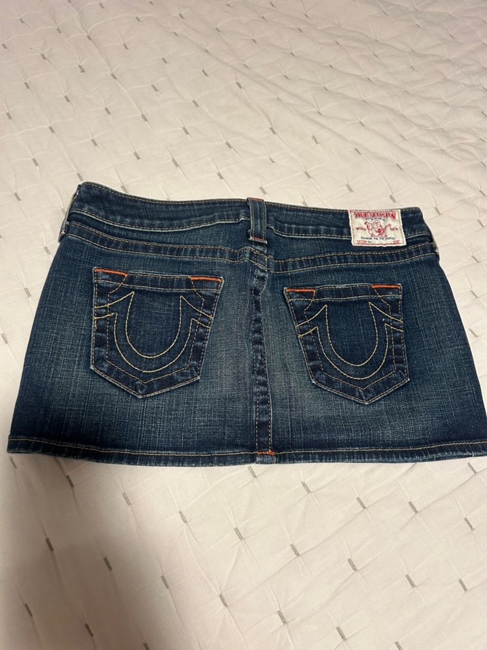 Y2K True Religion Joey Low Rise Denim Micro Mini Skirt Dark Wash Size 28 waist